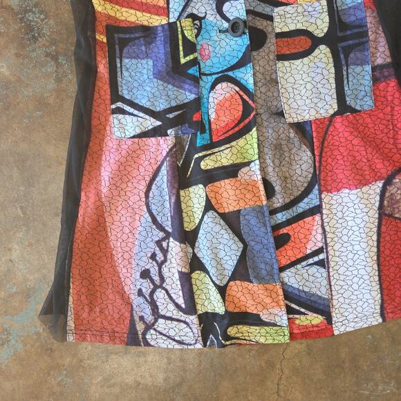 Shana Art to Wear Upcycled Tunic Top Size L Geometric Abstract Mesh Colorful - Picture 4 of 11